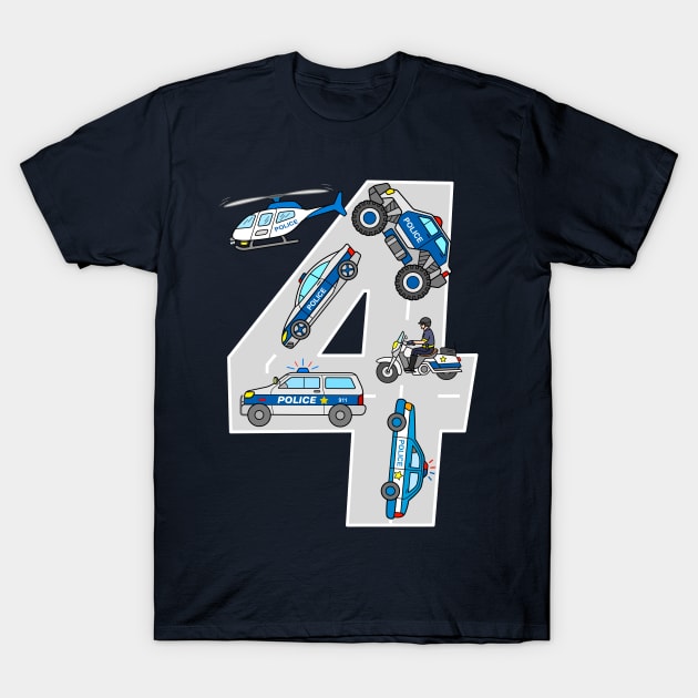 Police Cars 4 Year Old Kids Birthday Design T-Shirt by samshirts